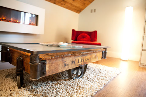 This factory vintage cart was the perfect ingredient for my Coffee Table. I topped it with an ironweave glass top to bring the height up and create a more industrial feel.